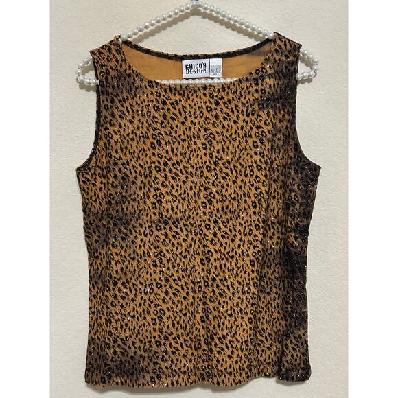 Chicos Animal Print Top Size 1 US Medium Sparkly Jungle Cat Blouse Tank Vintage - Picture 4 of 10